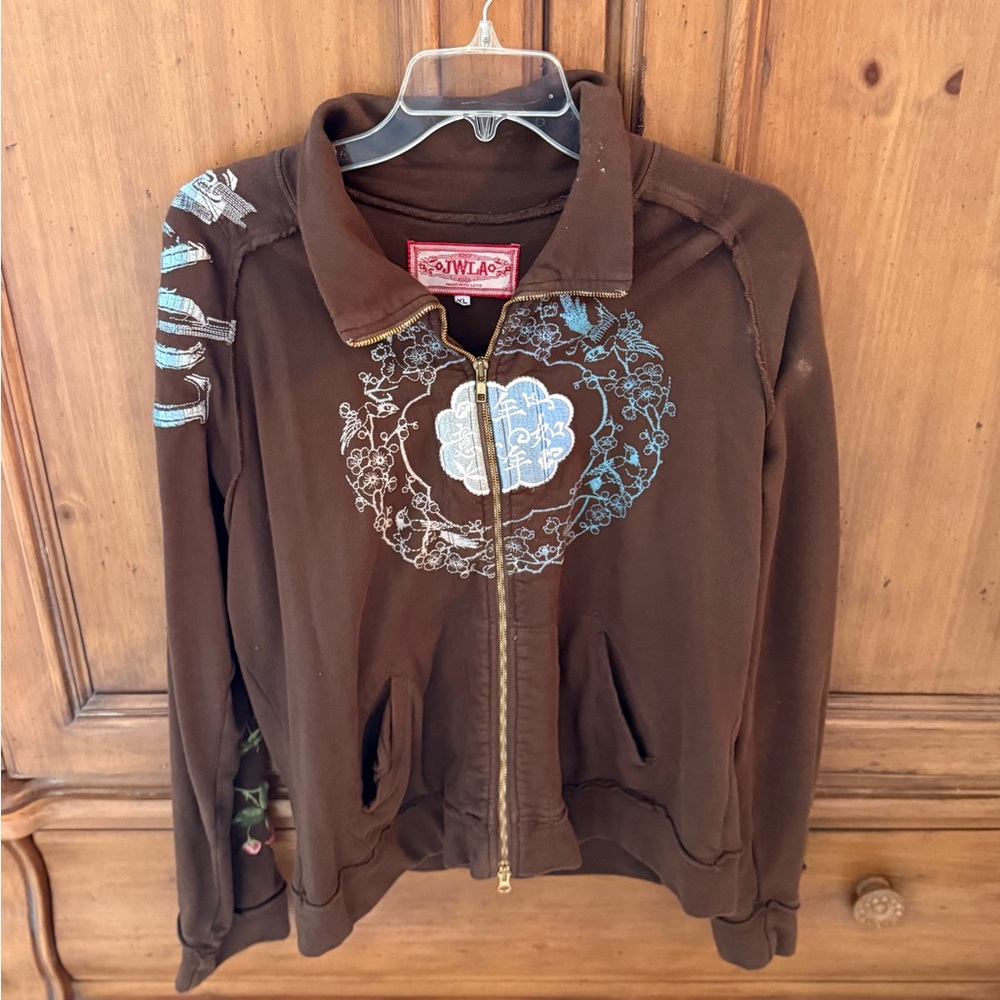 Johnny Was Cotton Brown Jacket with Embroidered Design.